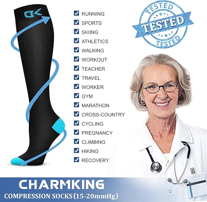 CHARMKING Compression Socks for Women & Men Circulation (3 Pairs) 15-20 mmHg is Best Support for Athletic Running Cycling