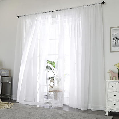 Chyhomenyc White Sheer Curtains 84 Inches Long 2 Panels Set - Image 2