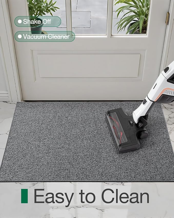 LUMI Indoor Door Mat 32"x48", Ultra Thin Low Profile Non-Slip Doormat for Home Entrance, Absorbent & Stain-Resistant Welcome Mats, Washable Entryway Mat for Front Door, Patio, Porch, Grey