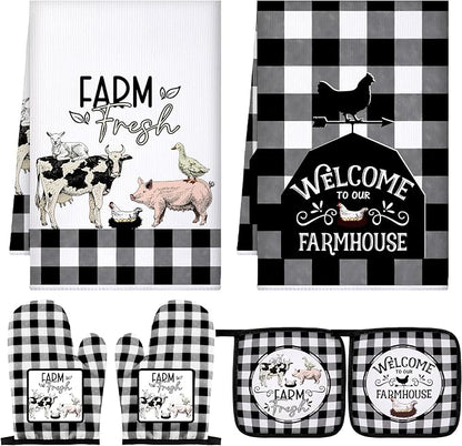 Bencailor 6 Pcs Farm Kitchen Towels Oven Mitts and Pot Holders Decorative Dish by Bencailor