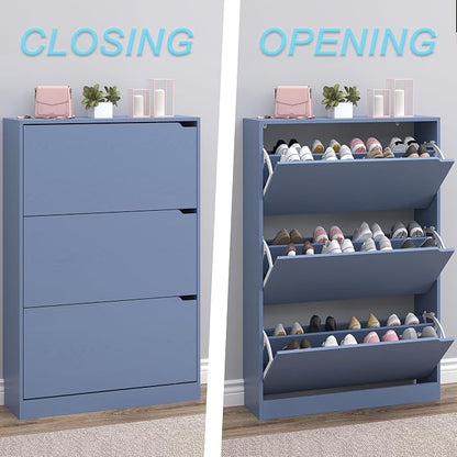 Shoe Cabinet with 3 Flip Drawers, Hidden Wood Shoe Cabinet, Freestanding Shoe - Image 5