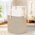 65L Woven Laundry Basket for Clothes, Large Rectangle Laundry Hampers with Beads Tassel, Nursery Storage Basket for Toys, Tall Dirty Clothes Hamper for Bedroom Aesthetic, Laundry Room Organization