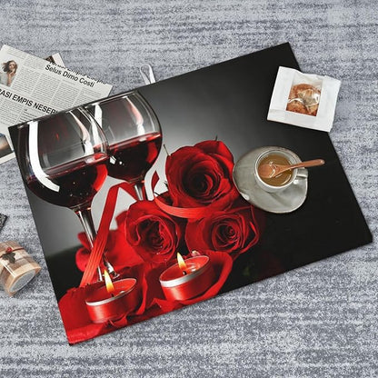 Red Wine Rose Candle Dish Drying Mat Red and Black Romantic Burgundy Blossom - Image 7