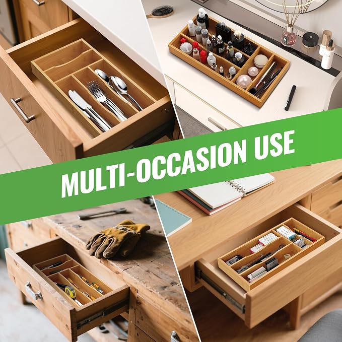 Small Silverware Organizer, Bamboo Kitchen Drawer Cutlery Organizer, Utensil - Image 4