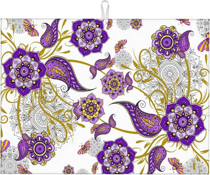 Purple Flower Kitchen Drying Mat Boho Floral Microfiber Dish Drainer Mat by Unknown