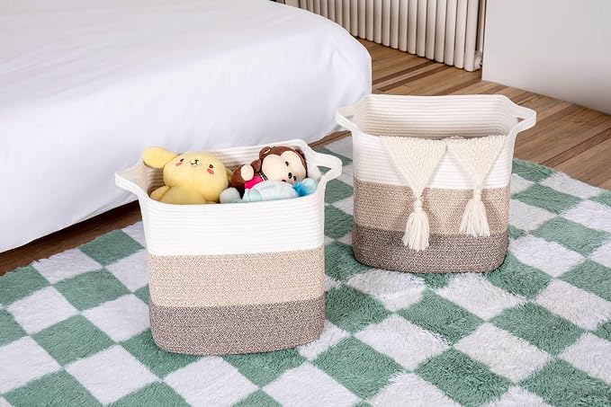 Tall Storage Bins for Clothes Fabric Cotton Rope Storage Baskets - Image 5