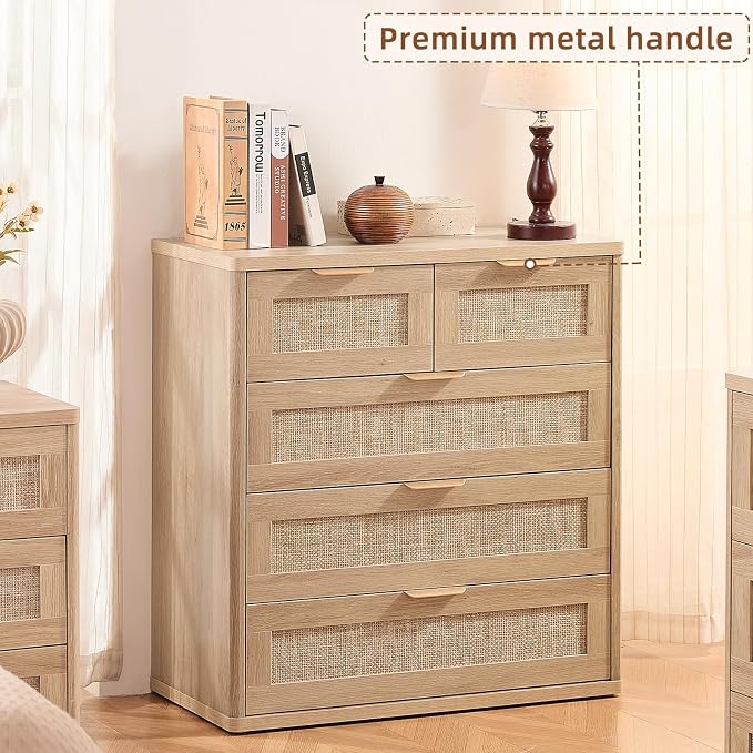 LEYAOYAO Rattan Dresser for Bedroom Set of 2, 33.5" Tall Chest of Drawers - Image 4