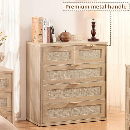 LEYAOYAO Rattan Dresser for Bedroom, 33.5" Tall Chest of Drawers, Modern 5 - Image 4