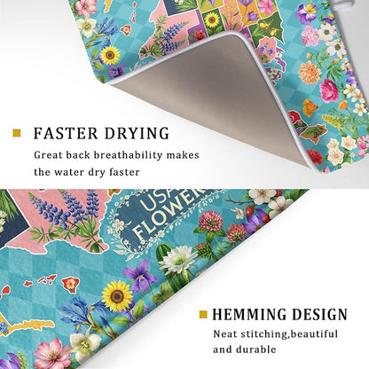 Flower Map Dish Drying Mat Colorful Floral Microfiber Large Dish Drying Pad - Image 3