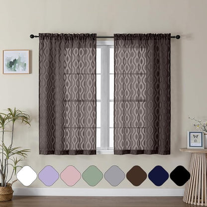 Aiyufeng Sheer Brown Curtains 45 Inch Length 2 Panels Set, Farmhouse Clip by Aiyufeng