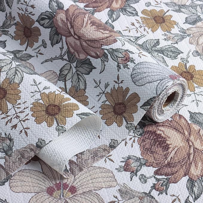 Floral Drawer Shelf Liners, 16IN x 10FT Non Adhesive and Strong Non-Slip by Amiitay