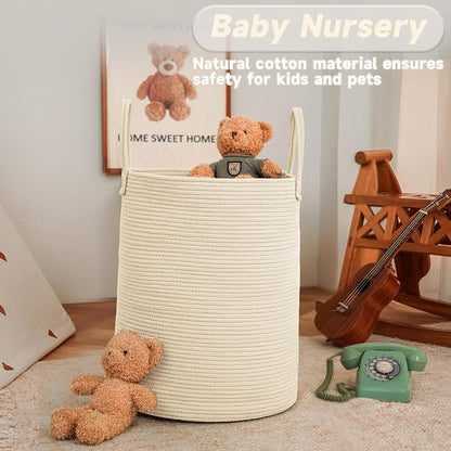 Large Woven Laundry Basket Hamper, 80L Cotton Rope Storage Bin - Image 2