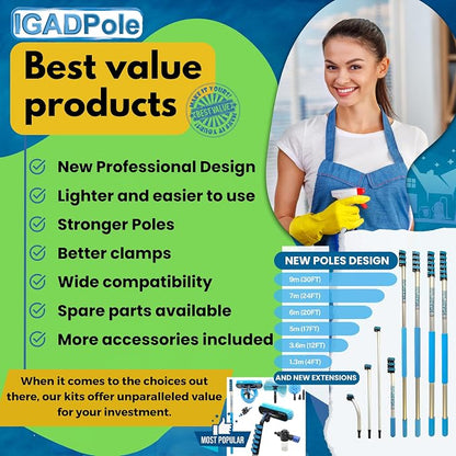 23ft IGADPole Washing Kit: Water-fed Brush, Cobweb Duster and 10” Squeegee and - Image 7