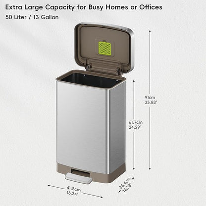 EKO Hudson Matte Stainless 50 Liter/13.2 Gallon Step Trash Can - Image 2