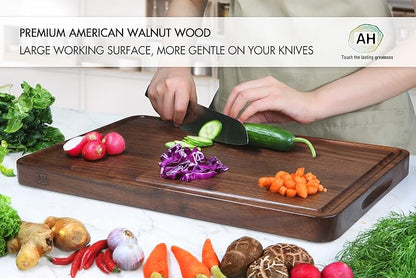 AZRHOM Walnut Wood Cutting Board, 17x11in Large Wooden Chopping Boards - Image 4