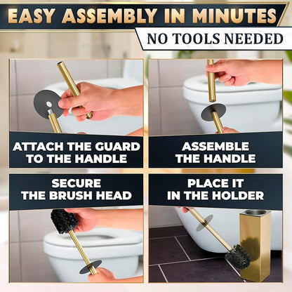 Stainless Steel Toilet Brush and Holder Set Gold & Square Design - Image 6