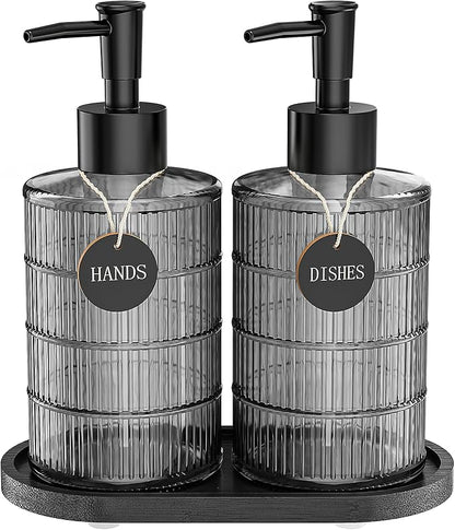 MASADI Soap Dispenser Set with Bamboo Tray, Dish and Hand Soap Lotion Dispenser by masadi