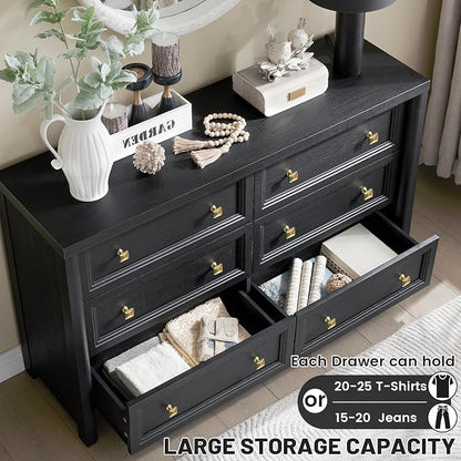 Black Dresser, Farmhouse 6 Drawer Dresser - Image 4