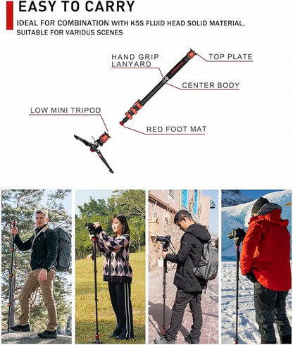 IFOOTAGE 71”Carbon Fiber Monopod with Feet Cobra 3 Monopod C180F-P,Pedal Base Tripod CB3 Base-P Low Profile,for Sony,Nikon,DSLR,Max.Payload 17.64lb/8KG