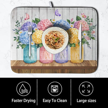 Hydrangea Dish Drying Mat for Kitchen Counter Spring Summer Floral Vases dish - Image 4