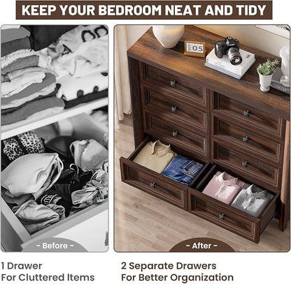 Farmhouse 8 Drawer Dresser for Bedroom, 43.3" Wide Dresser TV Stand, Storage - Image 3
