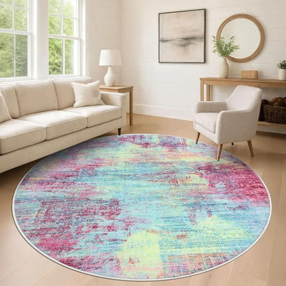 IOHOUZE Abstract Round Area Rug 8 Ft Washable Circle Rugs Large Round Rug Non by iOhouze