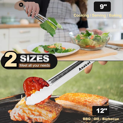 Anaeat Premium Stainless Steel Kitchen Tong Set of 2 - Image 3