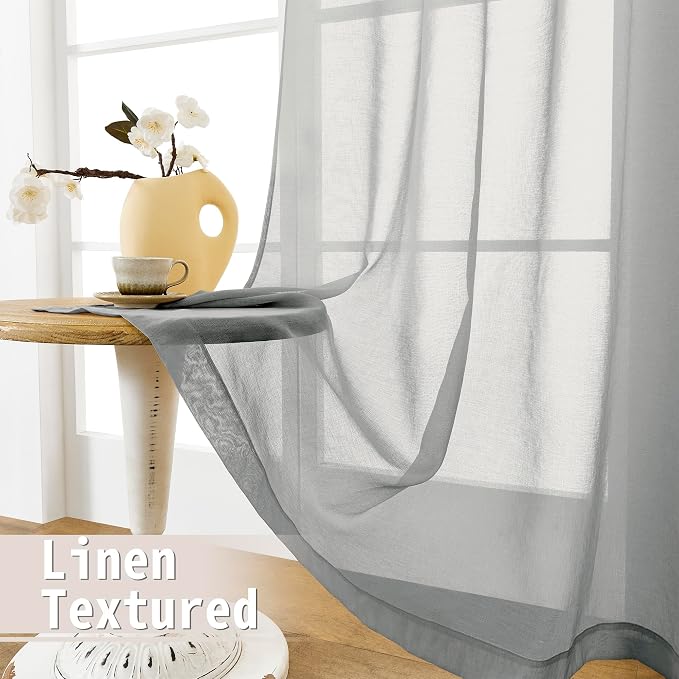 Tollpiz Sheer Door Curtains Closet Linen Textured Curtains Sheer Doorway Light - Image 4
