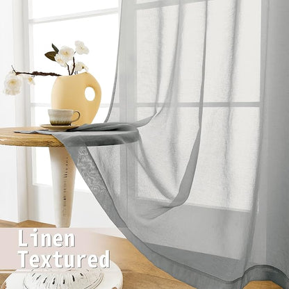 Tollpiz Sheer Door Curtains Closet Linen Textured Curtains Sheer Doorway Light - Image 4
