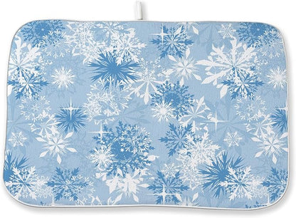 Christmas Dish Drying Mat 18x24 Inch Blue White Snowflake Winter Drying Mat by DAFENA