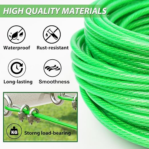 3/16" Wire Rope, 100 Ft PVC Coated Wire Cable Metal Steel Cable Trellis Kit - Image 4