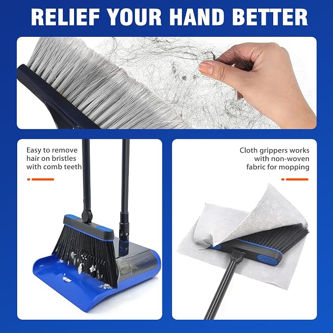 JEHONN Broom and Dust Pan, Upgraded Large Foldable Dustpan - Image 6
