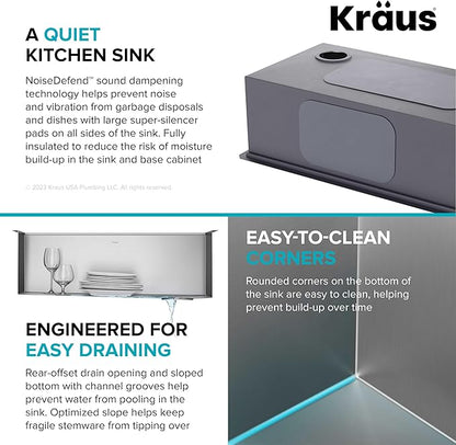 KRAUS Kore 28-Inch Undermount Workstation 16 Gauge Single Bowl Stainless Steel Kitchen Sink with Accessories, KWU110-28