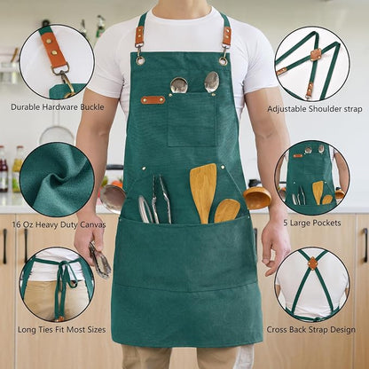 Aoomzoon Canvas Aprons for Men Chef Apron, Work Apron - 16oz Heavy Duty Cross - Image 4