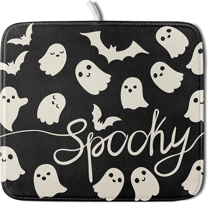 Halloween Dish Drying Mat for Kitchen Counter 16x18 Cute Ghost Black Spooky by Aytipun