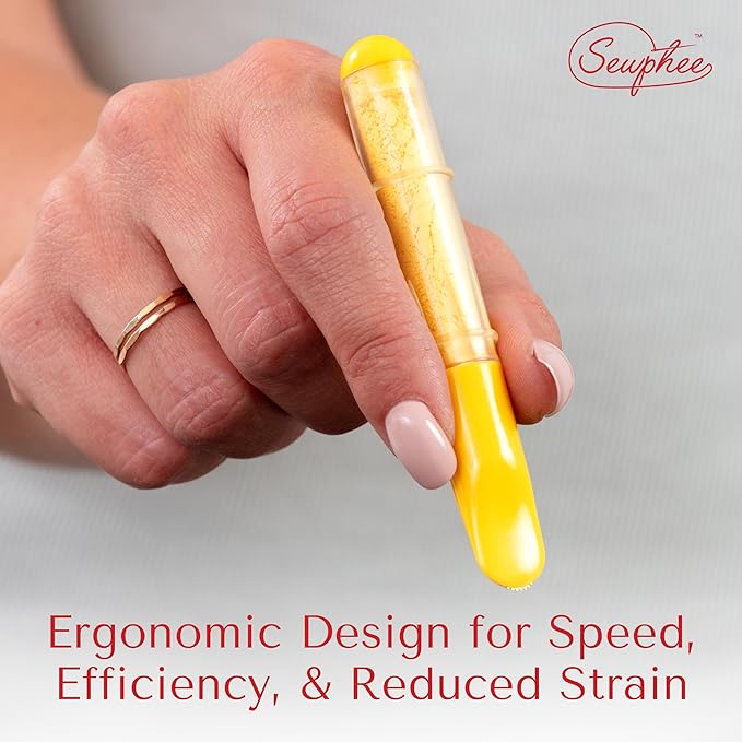 Fabric Markers for Sewing – Ergonomic Tailors Chalk Pen with Improved Dosing Wheel for Sharp Lines - Washable Sewing Chalk Marking Pens that are Compatible with Most Fabrics - Yellow 1 Pack