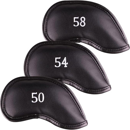 Premium Magnetic Leather Iron and Wedge Golf Club Head Covers | Set of 10 | by AllTeedUp