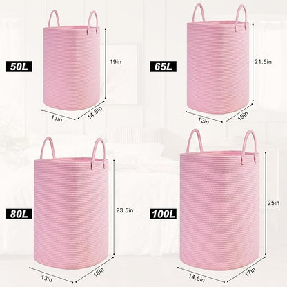 Woven Laundry Basket for Clothes, 65L Large Rectangle Laundry Hampers, Nursery - Image 9