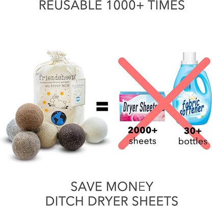 Friendsheep Wool Dryer Balls, Organic Reusable Fabric Softener Alternative - Image 3