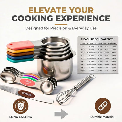Magnetic Measuring Cups and Spoons Set, 13 Piece 304 Heavy Duty Stainless Steel - Image 3