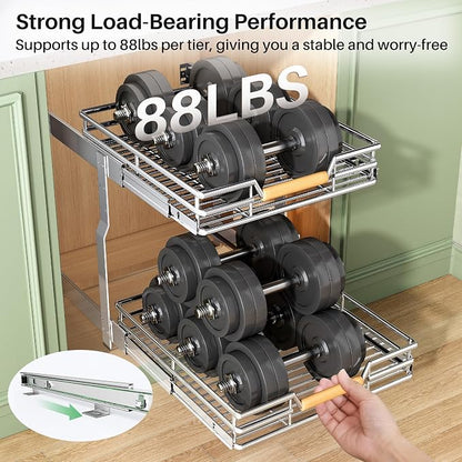 Pull out Cabinet Organizer, 2 Tiers 15"W X 21"D, Heavy Duty Smooth Sliding - Image 8