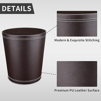 Pu Leather Trash Can for Bedroom, 2.6 Gallon Wastebasket for Office, Small - Image 3