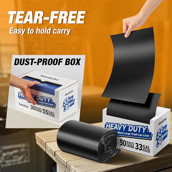 Heavy Duty Contractor Trash Bags 55-60 Gallon, 1.5Mil Extra Thick, Strong Black - Image 5