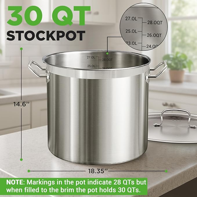 Stainless Steel Cookware Stockpot, 30 Quart Heavy Duty Induction Soup Pot - Image 2