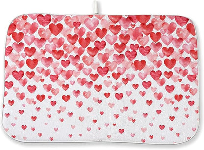 Valentines Dish Drying Mat 18x24 Inch Watercolor Red Pink Love Hearts Drying by DAFENA