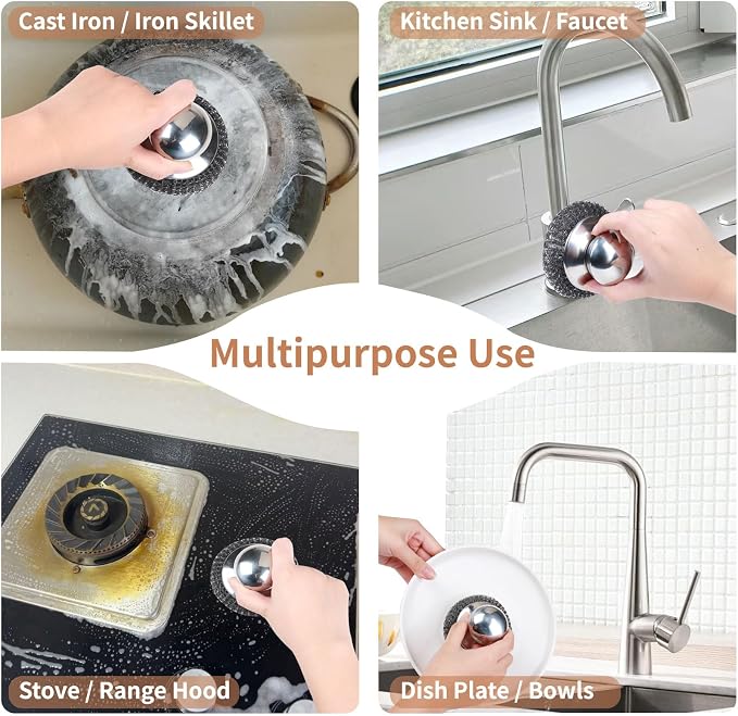 4pcs Steel Wool Scrubber with Replacement Wire Sponge Pads Set, Stainless Steel - Image 5
