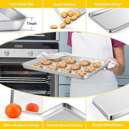 Homikit 1 Pack Baking Sheet, 16x12 Inch Stainless Steel Cookie Tray Set - Image 3