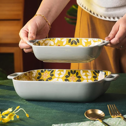 ONCCI Ceramic Baking Dish Set, 2-Piece Hand-painted Porcelain Rectangular - Image 7