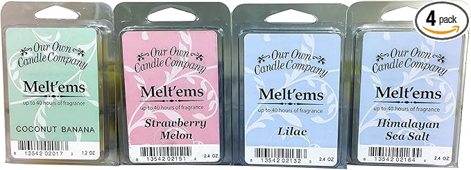 Our Own Candle Company Premium Wax Melt, Coconut Banana, Himalayan Sea Salt, Lilac, and Strawberry Melon, Spring Variety Pack, 6 Cubes, 2.4 oz (4 Pack)