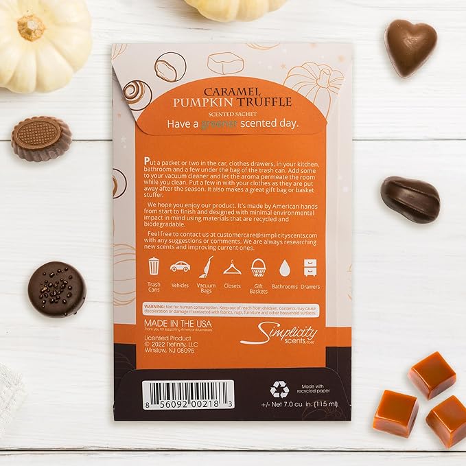 Floral Simplicity Caramel Pumpkin Truffle Scented Sachets Pack of 3, Fall & - Image 7